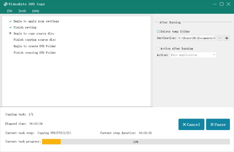 Videobyte Start Copying Dvd