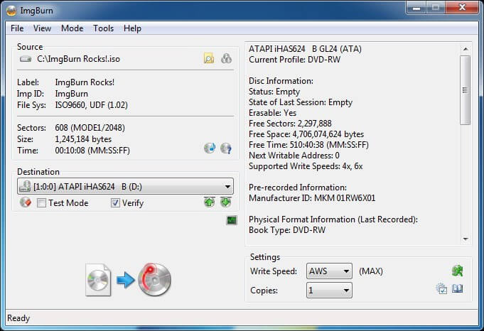 Burn Bluray from ISO with Imgburn