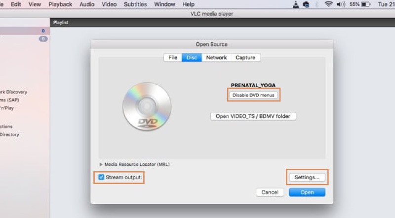 VLC Open Disc Mac