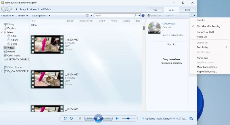 Burn A DVD on Windows Media Player
