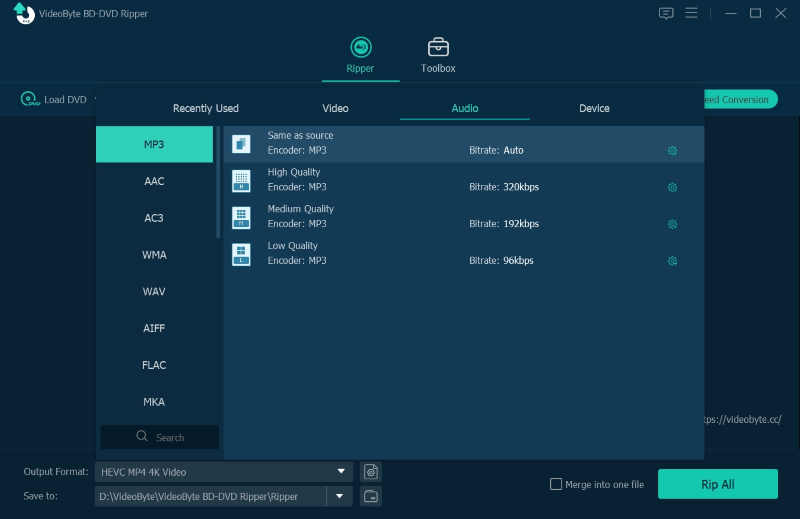 Set Audio Bitrate