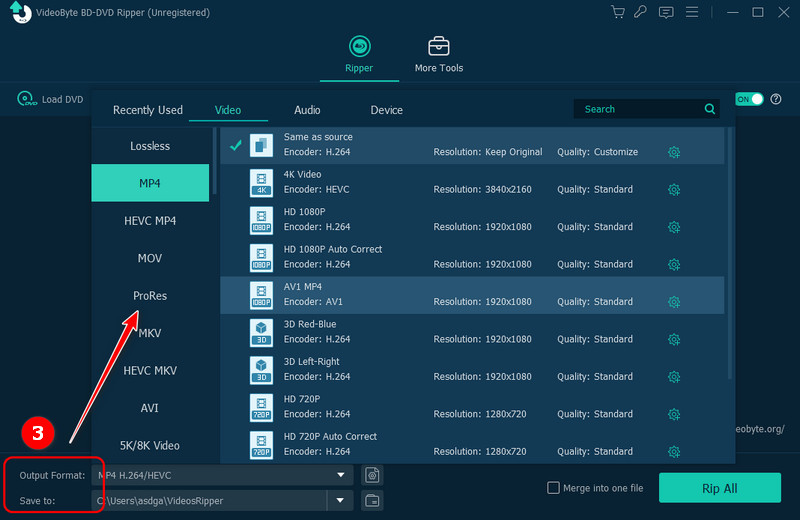 Choose DVD Output Format