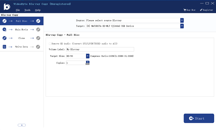 Videobyte Blu Ray Copy Main Interface