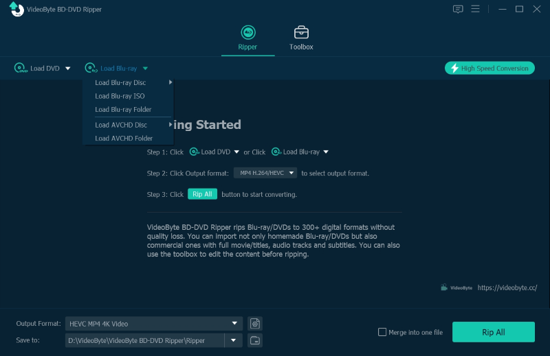 Load Blu-ray Disc in VideoByte BD-DVD Ripper