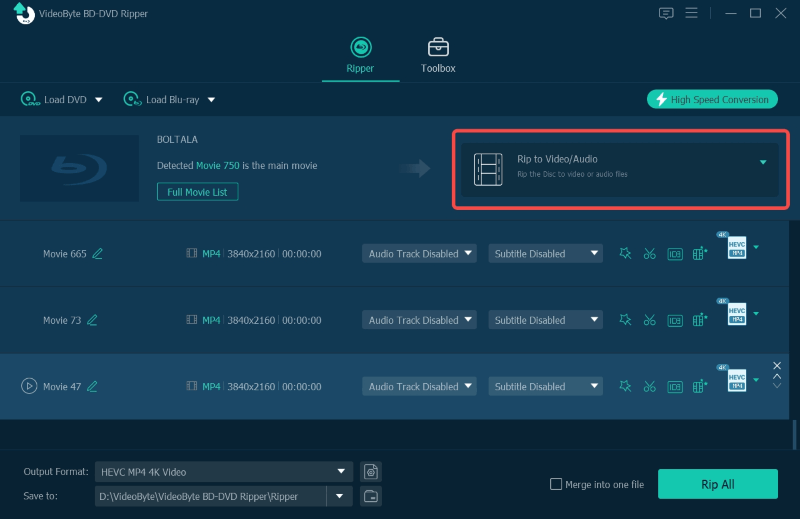 Select an Output Profile for Blu-ray Discs