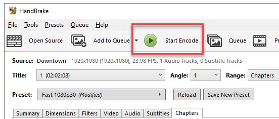 Handbrake Start Encode
